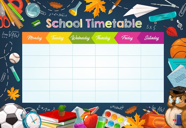 Vector school week schedule timetable chalk sketch