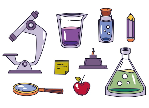 School wetenschapper natuurkunde onderwijs lab scheikunde laboratorium test ontwerp element illustratie set