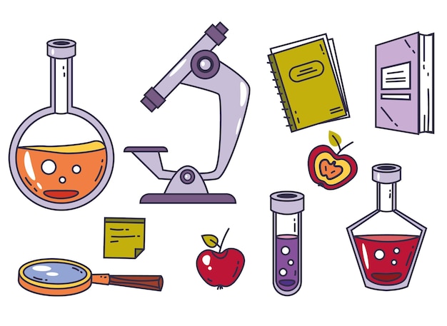 School wetenschapper natuurkunde onderwijs lab scheikunde laboratorium test ontwerp element illustratie set