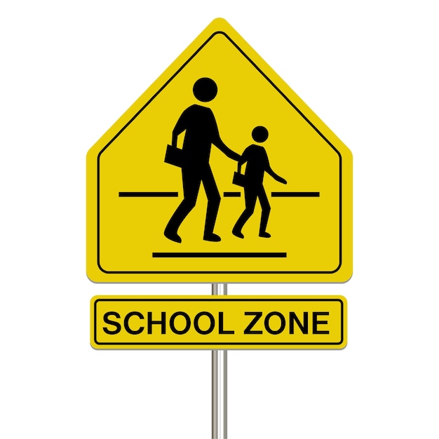 School zone sign on a white background