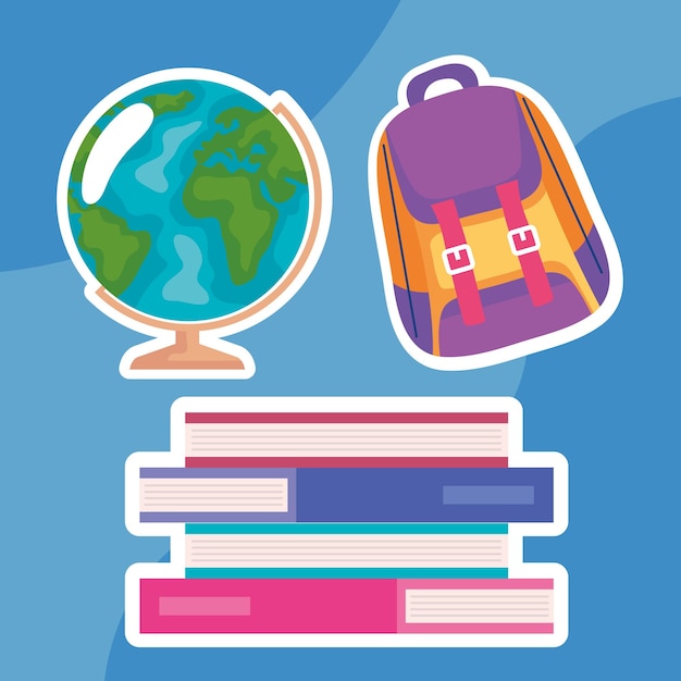 Schoolbag and books with world map