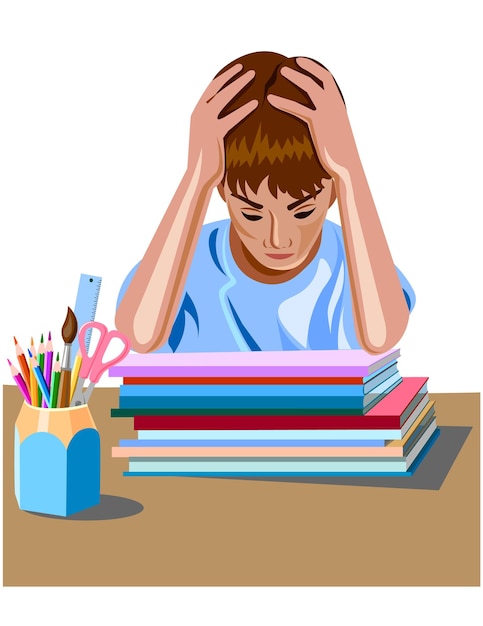 学校の少年は授業にうまく対応できない