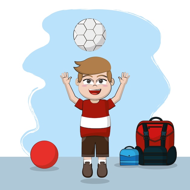 Schoolboy with backpack and ball vector illustration graphic design