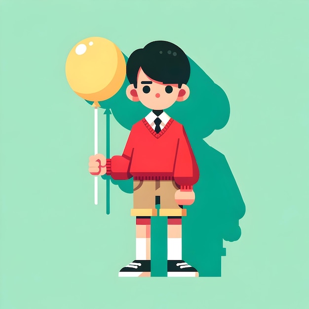 Schoolboy with Yellow Balloon and Red Sweater Vector Design
