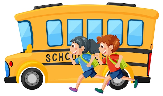 Schoolbus met studenten cartoon