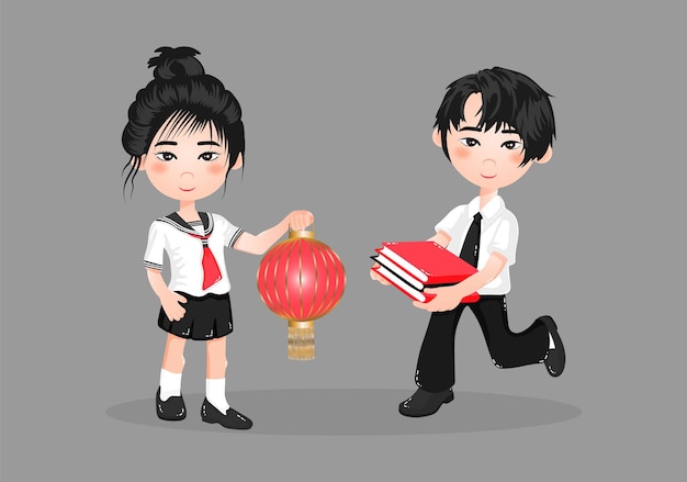 Vector schoolchildren of a chinese school