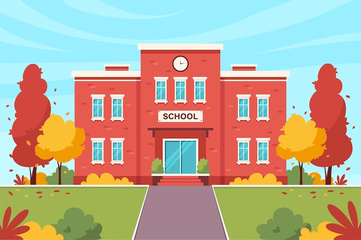 Schoolgebouw terug naar school in vlakke afbeelding