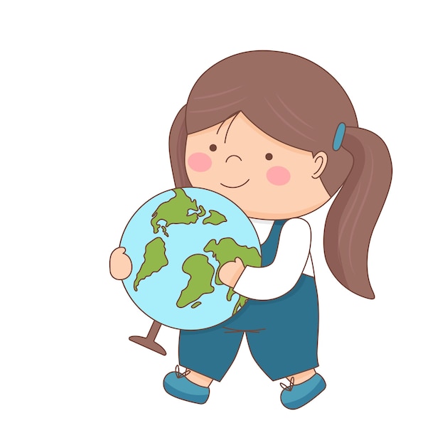 Schoolgirl carries globe back to school concept