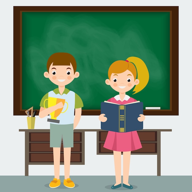 Schoolgirl and schoolboy in a classroom