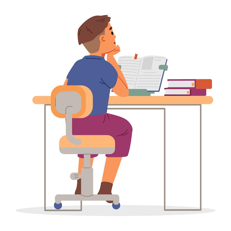 Vector schooljongen die een boek aan het lezen is