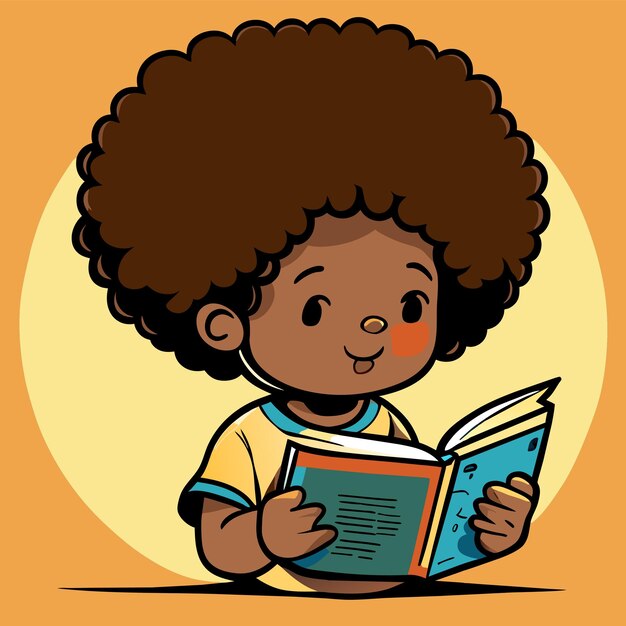 Schooljongen die een boek leest met de hand getekend platte stijlvolle cartoon sticker icoon concept geïsoleerd