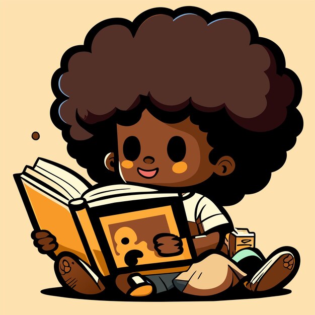 Vector schooljongen die een boek leest met de hand getekend platte stijlvolle cartoon sticker icoon concept geïsoleerd
