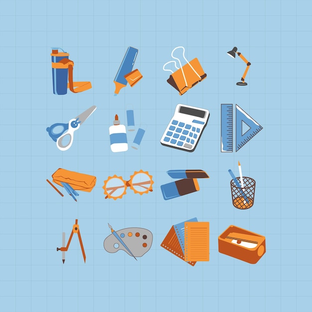 Vector schoolkid equipment element set