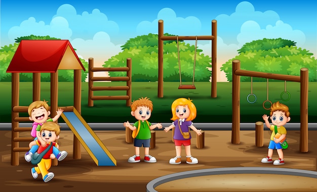 Schoolkinderen in de speeltuinscène