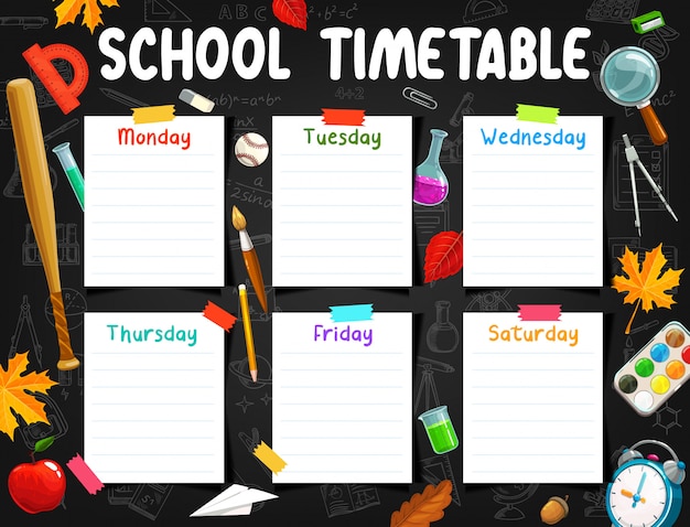 Schoolrooster wekelijkse planner, schoolbord