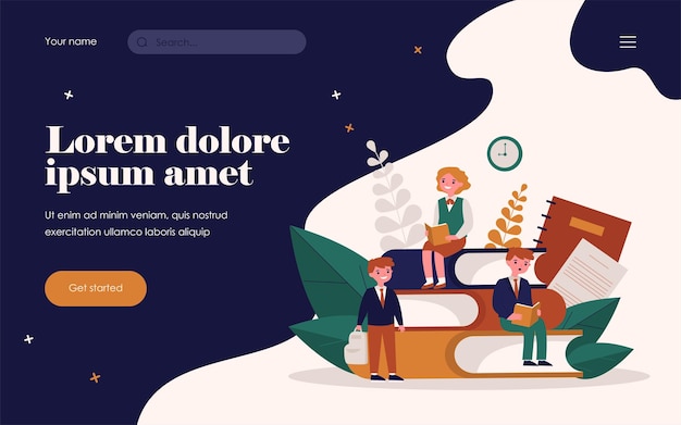 Schoolstudenten die boeken lezen. schoolkinderen studeren aan klasse platte vectorillustratie. kennis, leren, onderwijsconcept voor banner, websiteontwerp of bestemmingswebpagina