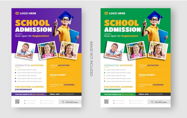 Schooltoelating en terug naar school flyer ontwerpsjabloon