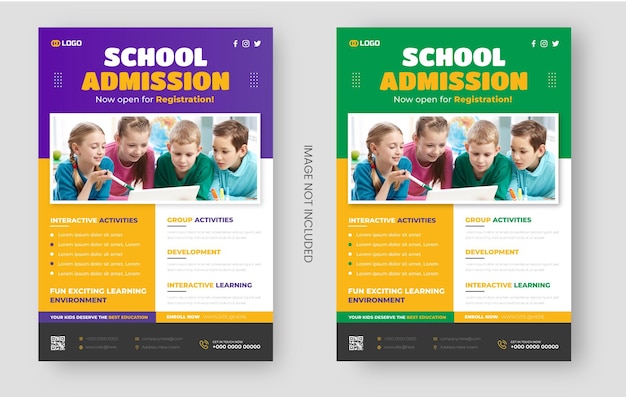 Schooltoelating en terug naar school flyer ontwerpsjabloon