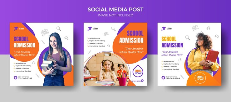 Vector schooltoelating open social media post instagram-sjabloon en onderwijsbanner, toelatingsbanner