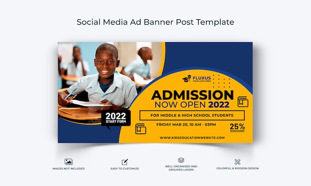 Schooltoelating open sociale media facebook advertentiebanner postsjabloon premium vector