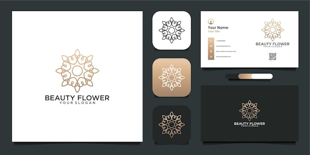 Schoonheid bloem sjabloon logo ontwerp en visitekaartje premium vector