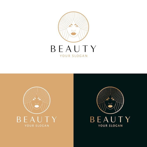 Schoonheid en cosmetica logo-ontwerp mooie vrouw gezicht portret vector logo vrouwelijk logo