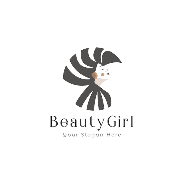 Schoonheid en mode meisje hoofd en haar logo ontwerpsjabloon