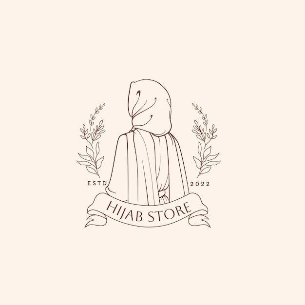 Vector schoonheid hijab vrouw lijntekeningen met natuur blad logo