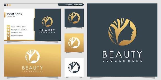 Schoonheid logo met gouden stijl voor vrouwen en visitekaartje ontwerpsjabloon