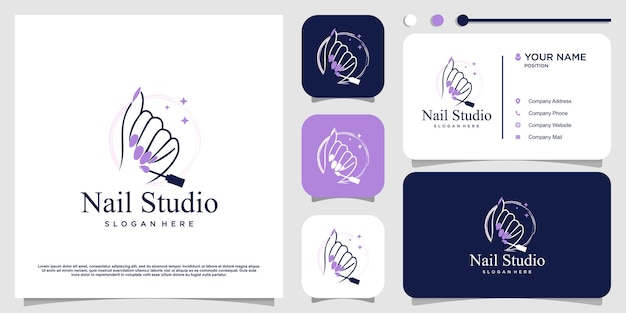 Schoonheid nagel logo ontwerp vector met creatieve unieke stijl premium vector