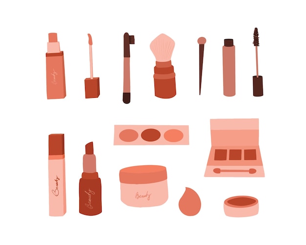 Schoonheid, producten, cosmetica, huid, haar, vector, illustratie, flessen, tubes, pot