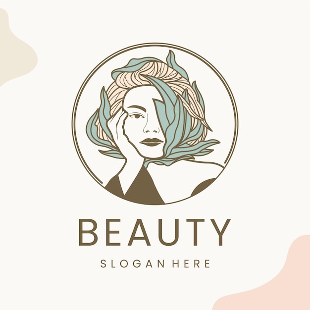 Schoonheid sexy vrouw en blad luxe logo sjabloon