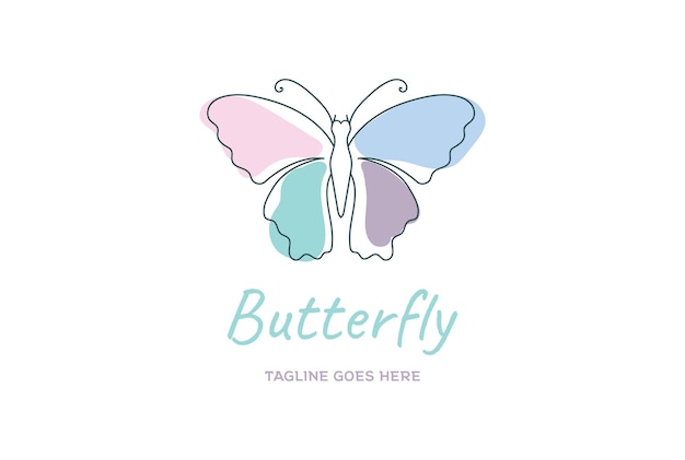 Schoonheid vliegende vlinder met eenvoudige minimalistische lijn art style logo design vector