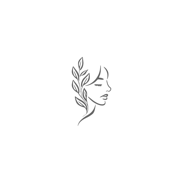 Vector schoonheid vrouw gezicht met blad logo design voor spa