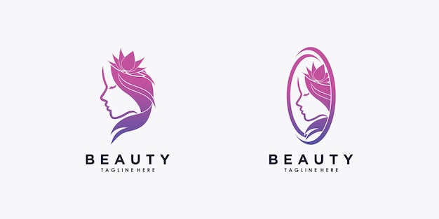 Schoonheid vrouw logo ontwerp met bloem concept gradiënt stijl