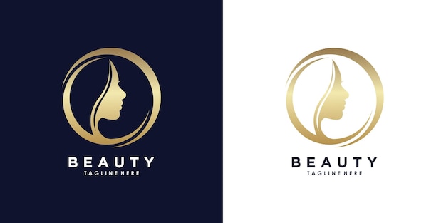 Schoonheid vrouw logo ontwerp met schoonheid gouden verloopstijl