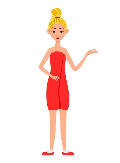 Schoonheid vrouw spreidt haar handen. Cartoon-stijl. Vector illustratie.