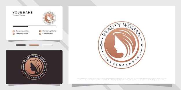Schoonheid vrouwen logo ontwerp met embleem stijl concept en visitekaartje sjabloon