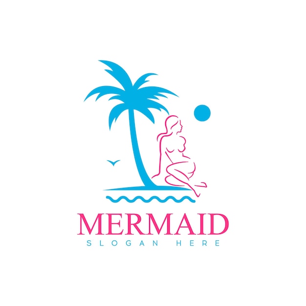 Schoonheid Zeemeermin logo ontwerpGirlsea en palm