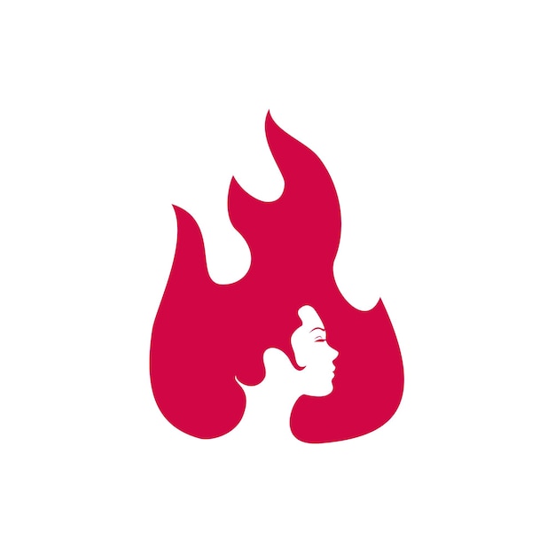 Vector schoonheidsmeisje met vuurvlam hot lady logo-ontwerp voor salon spa-massage