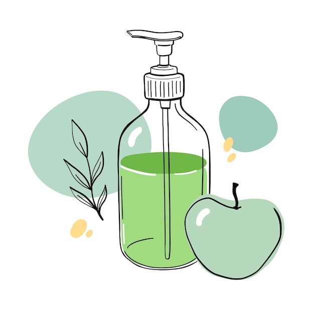 Schoonheidsproduct concept illustratie Vector pompfles Cosmetische lotion met appelgeur