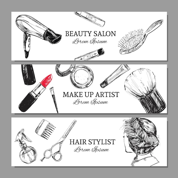 Schoonheidssalon en make-up artiesten horizontale banners instellen