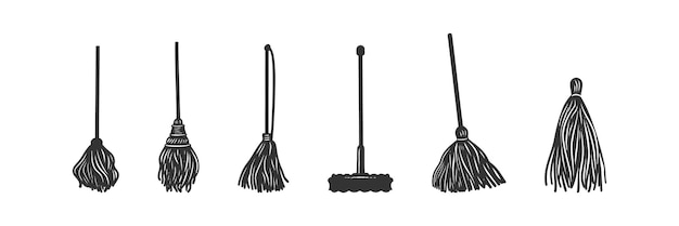 Schoonmaak mop icoon set Vector illustratie ontwerp