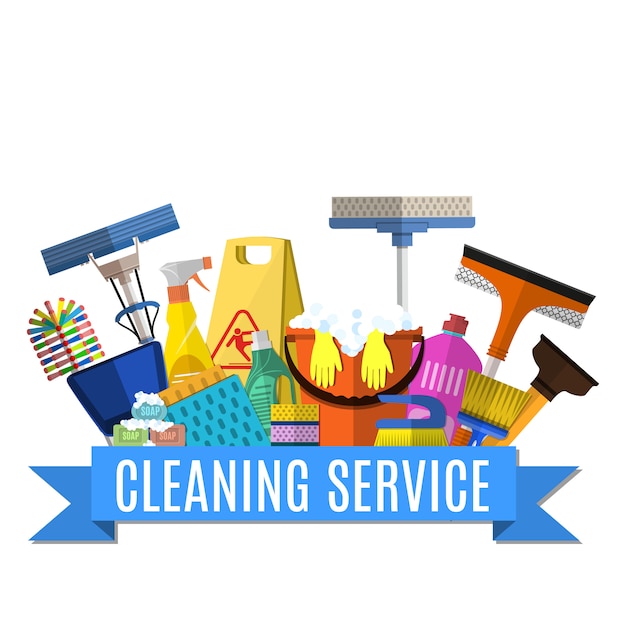 Schoonmaak service vlakke afbeelding