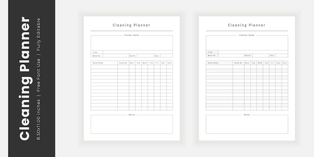 Schoonmaakplanner afdrukbare pagina's Journaaltracker logboek