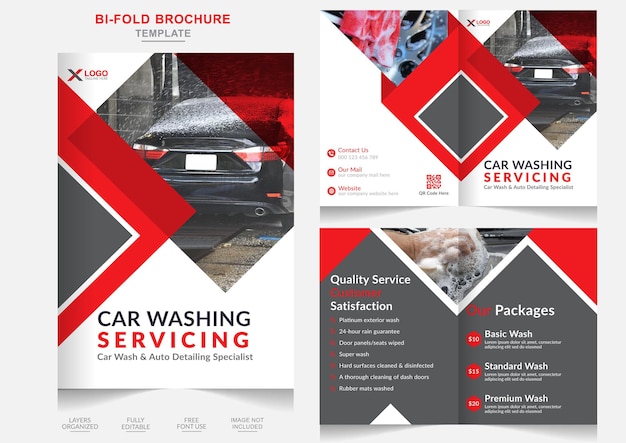 Vector schoonmaakservice autowasbedrijf bifold brochure schoonmaakservice brochureontwerp