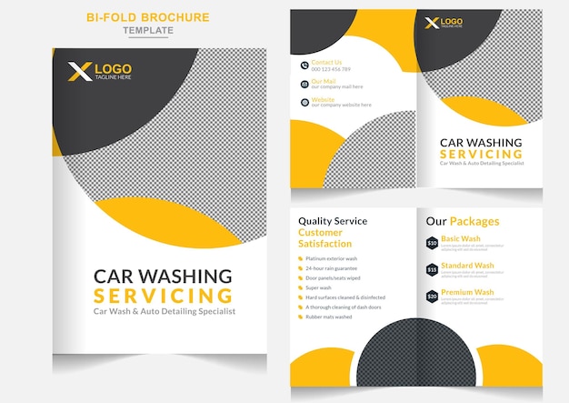 Schoonmaakservice bedrijf autowasbedrijf Bifold brochure schoonmaakservice brochure ontwerp