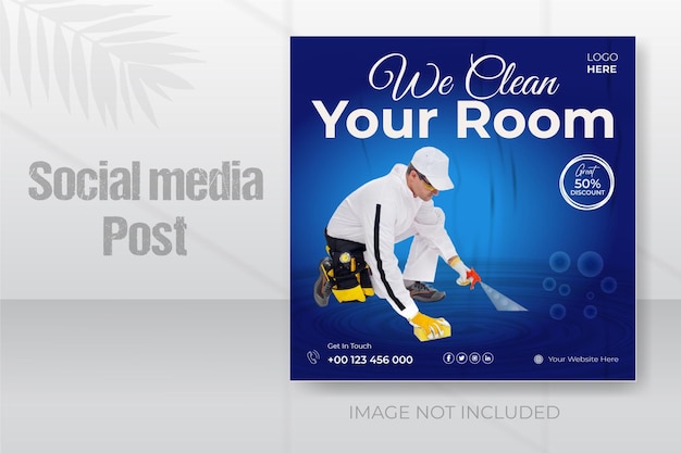 Vector schoonmaakservice social media post en web banner vierkante ontwerpsjabloon