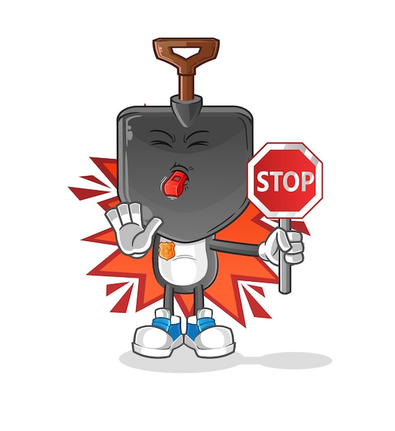 Vector schop hoofd cartoon met stopbord cartoon mascotte vector