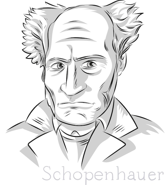 Schopenhauer filosofo linea disegnata a mano ritratto illustrazione